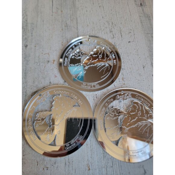 Vintage Wisconsin badger coca cola Santa Claus mirror ornament Xmas set - Picture 3 of 6